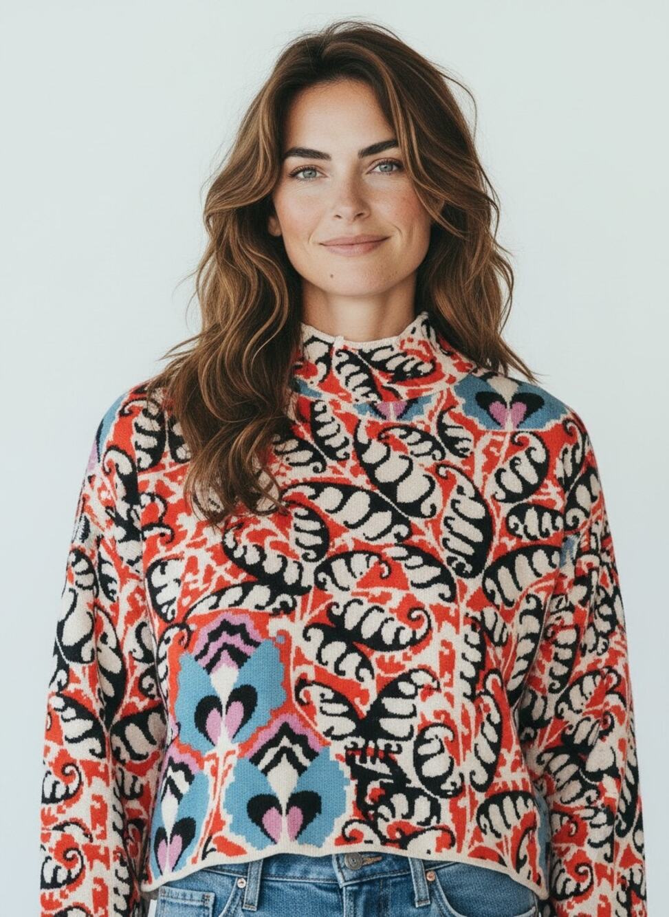 Anthropologie Maeve Colorful Fern Print Sweater Women Size Small